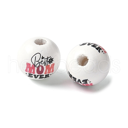 Mother's Day Theme Printed Wood European Beads WOOD-F016-10-1