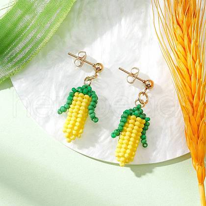 Corn 304 Stainless Steel Grade A Round Glass Seed Beads Dangle Stud Earrings EJEW-MZ00438-1