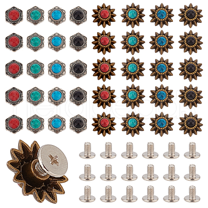 AHADERMAKER 40 Sets 8 Style Alloy Coin Screw Rivets FIND-GA0003-13-1