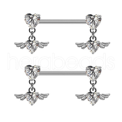 316L Surgical Stainless Steel Heart Wings Nipple Rings WG4E032-01-1