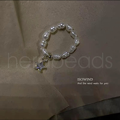 Mother's Day Jewellery Natural Freshwater Pearl Beaded Stretch Rings WG03D15-03-1