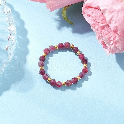 Natural Red Tourmaline Beaded Stretch Rings for Women RJEW-JR00868-12-1