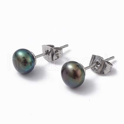 Mother's Day Jewellery Natural Pearl Ear Studs EJEW-P223-01C-P01-1