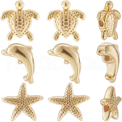 Beebeecraft 12Pcs 3 Styles Rack Plating Brass Beads KK-BBC0014-35-1