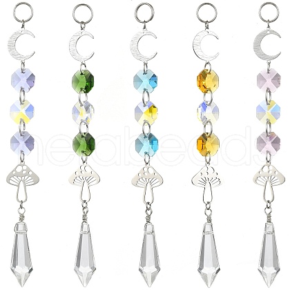 Glass Octagonal Bead Hanging Suncatchers HJEW-JM02217-1