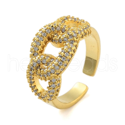 Oval Curb Chain Clear Cubic Zirconia Open Cuff Ring RJEW-L120-008G-1