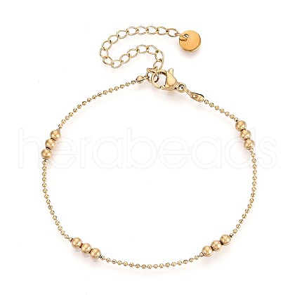304 Stainless Steel Round Beaded Bracelets BJEW-T022-12G-1