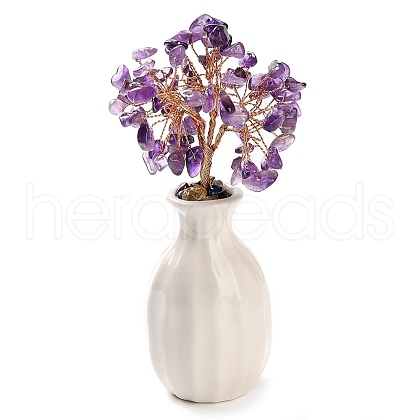 Mother's Day Natural Amethyst Chips Money Tree Decorations DJEW-C016-01B-1