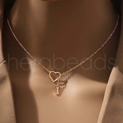 Heart Letter Brass Micro Pave Clear Cubic Zirconia Initial Lariat Necklaces FS-WG6D374-09-1