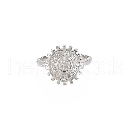 Non-Tarnish 304 Stainless Steel Flat Round with Initial Letter Open Cuff Ring for Men Women RJEW-S405-246P-O-1