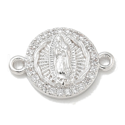 Rack Plating Brass Micro Pave Clear Cubic Zirconia Religion Virgin Mary Connector Charms X-KK-L224-094P-05-1