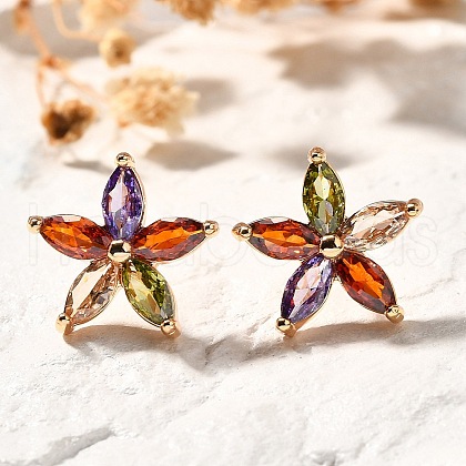 Brass Micro Pave Cubic Zirconia Stud Earrings EJEW-R018-10G-04-1