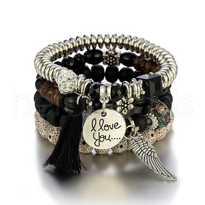 Boho Style Wood Beaded Stretch Bracelet Sets for Women WGE3C3B-59-1