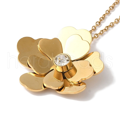 Ion Plating(IP) 304 Stainless Steel Crystal Rhinestone Flower Pendant Necklaces NJEW-K274-04G-1