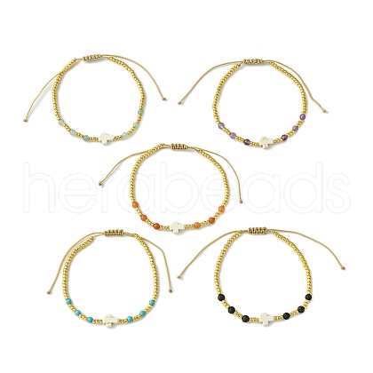 Gemstone & TOHO Round Seed Beads Braided Bead Bracelets BJEW-JB10740-1