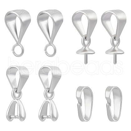 BENECREAT 8Pcs 4 Style Rhodium Plated 925 Sterling Silver Ice Pick Pinch Bails & Snap on Bails & Tube Bails STER-BC0002-36-1