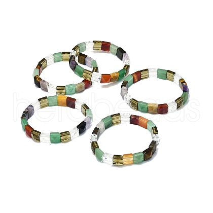 Natural Gemstone Rectangle Beaded Stretch Bracelet for Women BJEW-E379-06A-1