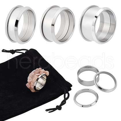 Unicraftale 9Pcs 3 Style 316 Stainless Steel Grooved Finger Ring Settings STAS-UN0034-96-1