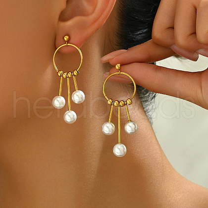 Geometric Stainless Steel Imitation Pearl Tassel Stud Earrings OT0568-1