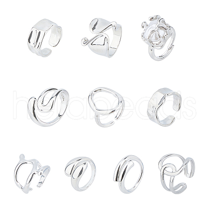 FIBLOOM 10Pcs 10 Style Alloy & Stainless Steel Open Cuff Ring RJEW-FI0001-13-1