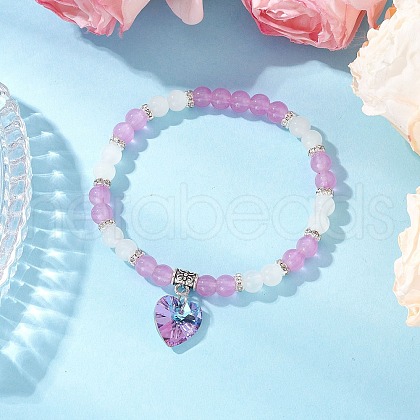 Baking Painted Imitation Jade Glass Round Beaded Charm Bracelets BJEW-JB11737-02-1