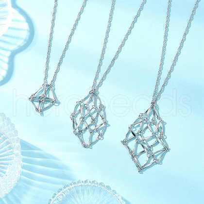 3Pcs 3 Style 304 Stainless Steel Empty Macrame Pouch Pendant Singapore Chain Necklaces NJEW-JN05285-1