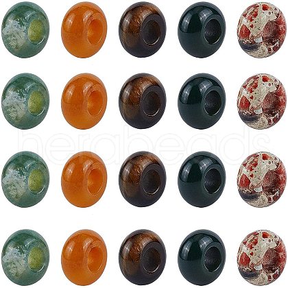 Natural Brecciated Jasper & Yellow Jade & Tiger Eye & Indian Agate & Black Agate(Dyed & Heated) European Beads G-NB0001-42-1