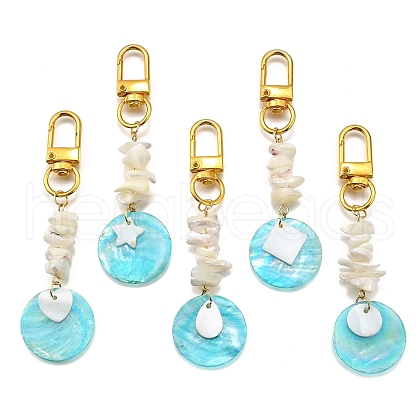Flat Round AB Color Plated Capiz Shell Pendant Decorations HJEW-JM03071-1