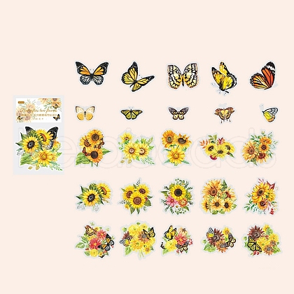 50Pcs Butterfly & Flower PET Decorative Stickers PW-WG67702-05-1