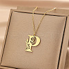 304 Stainless Steel Flower Initial Pendant Necklaces WGE911E-16-1