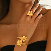 Elegant Brass Flower Cuff Ring & Bangle Set for Women DS4683-2
