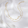 Light Luxury Stainless Steel Pave Clear Cubic Zirconia Flat Round Tassel Double Layer Necklaces for Women Daily Wear HJ1929-2-1