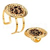 Oval with Leopard Print Pattern Alloy & Imitation Leather Cuff Bangles & Cuff Rings Sets FS-WG4B1E8-01-5