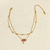 Lotus 304 Stainless Steel Crystal Rhinestone & Dye Natural Shell Link Double Layer Anklets FS-WG23A6C-02-1