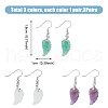 FIBLOOM 3 Pairs 3 Styles Natural Mixed Gemstone Wings Dangle Earrings with Brass Pins for Women EJEW-FI0003-19-9