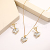Heart Alloy with Glass Pendant Necklace & Stud Dangle Earring FS-WG91246-08-1