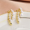Brass ABC Plastic Imitation Pearl Round Dangle Stud Earrings EJEW-S270-05G-1
