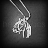 Laser Cut Horse Head 201 Stainless Steel Pendant Necklaces FS-WG40757-01-2