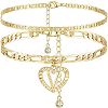 2Pcs Heart 201 Stainless Steel with Rhinestone Anklets FS-WG32213-22-1
