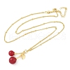 Brass Resin Fruit Cherry Pendant Satellite Chain Necklaces for Women NJEW-D306-02G-B-2