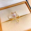 Mother's Day Jewellery Cat Shape Natural Freshwater Pearl & Crystal Rhinestone Cuff Rings for Women FS-WGC5CB5-01-1