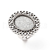 Vintage Adjustable Iron Flower Finger Ring Components Alloy Cabochon Bezel Settings PALLOY-O036-21AS-1