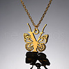 304 Stainless Steel Butterfly Initial Pendant Necklaces WG80197-25-1