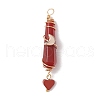 6Pcs 6 Styles Natural Carnelian & Green Aventurine & Rose Quartz & Quartz Crystal & Lapis Lazuli & Amethyst Copper Wire Wrapped Faceted Bullet Heart Pendants PALLOY-JF03482-03-3
