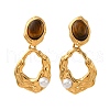 304 Stainless Steel Tiger Eye Stone Oval Dangle Stud Earrings EJEW-R027-02G-4