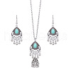 Bohemian Style Alloy & Synthetic Turquoise Pendant Bell Tassel Necklaces & Dangle Earring FS-WGA0D62-04-2