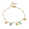 Summer Beach Nuggets Natural Amazonite & Ion Plating(IP) 304 Stainless Steel Charm Anklets for Women BJEW-P326-05B-G-1