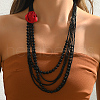 Elegant Plastic Mmulti-layer Beaded Red Flower Pendant Necklaces for Women QQ0042-1
