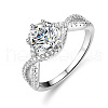 Rhodium Plated 925 Sterling Silver Pave 6.5x3.9mm Cubic Zirconia Finger Rings for Women WG8D969-20-4