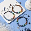 3Pcs 3 Styles Chakra Gemstone & Wood Evil Eye Braided Beaded Bracelet Sets BJEW-JB10905-2